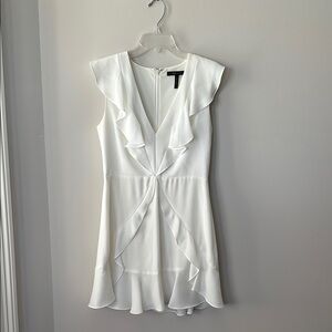 BCBGMaxAzria White Ruffled Mini Dress V-Neck Fit and Flare